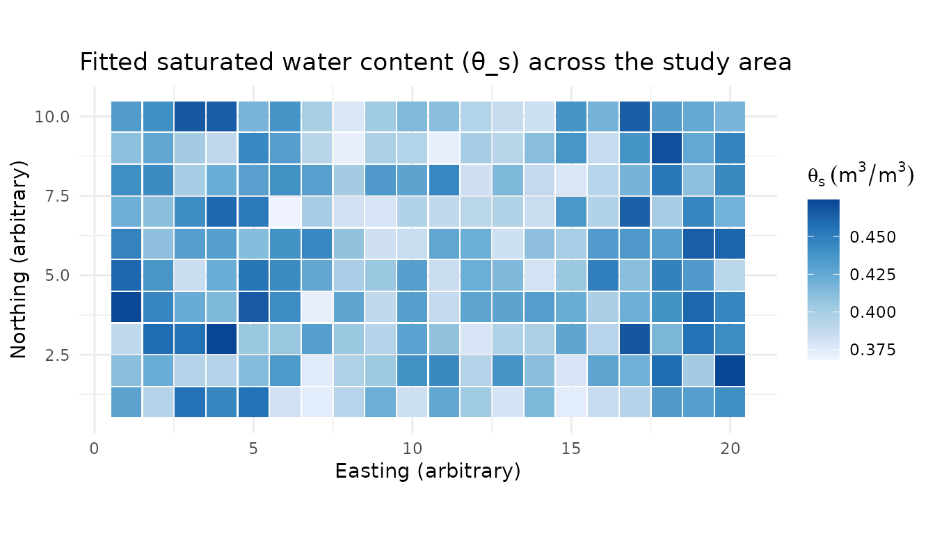 Spatial map of fitted saturated water content